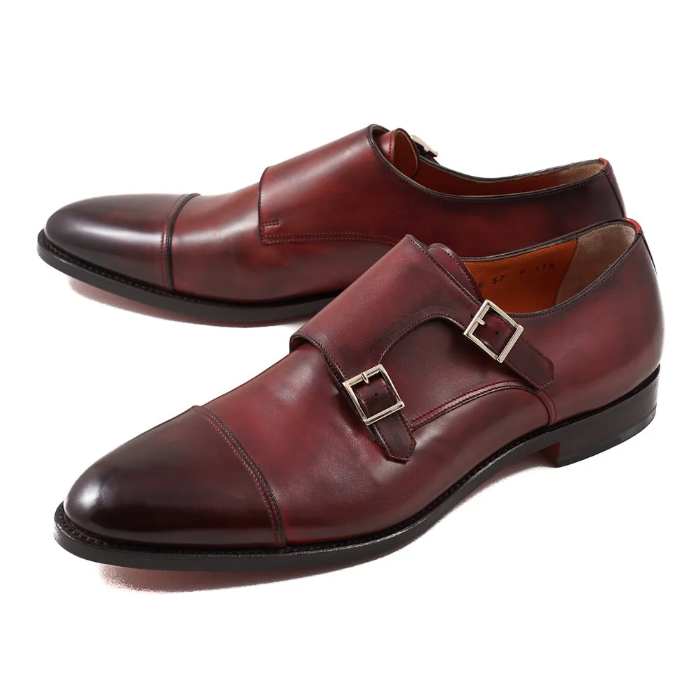 Santoni Red Double-Buckle Monk Strap
