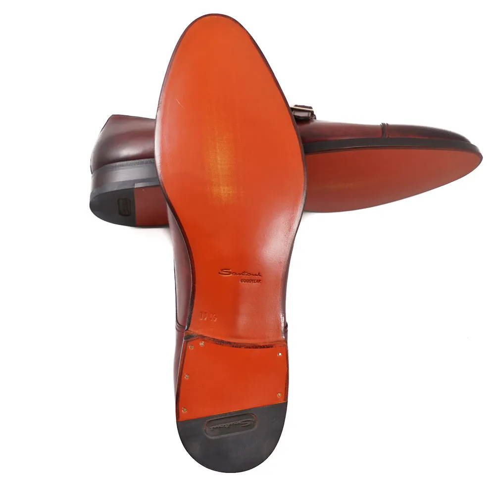 Santoni Red Double-Buckle Monk Strap