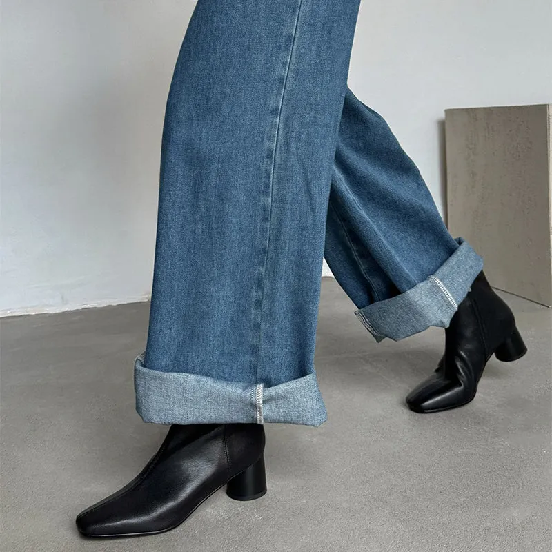 Sheepskin Slimming Boots Elegant Ankle Boots Side Zipper Boots in Black/Brown/Apricot