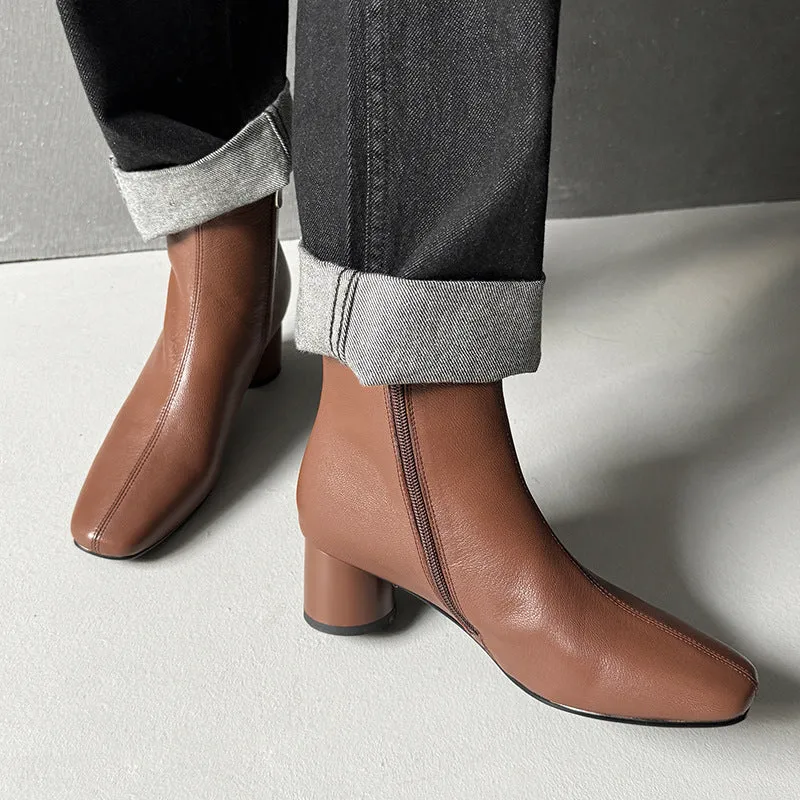 Sheepskin Slimming Boots Elegant Ankle Boots Side Zipper Boots in Black/Brown/Apricot