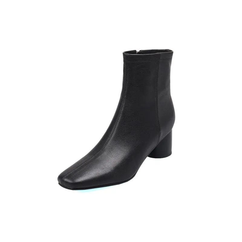 Sheepskin Slimming Boots Elegant Ankle Boots Side Zipper Boots in Black/Brown/Apricot