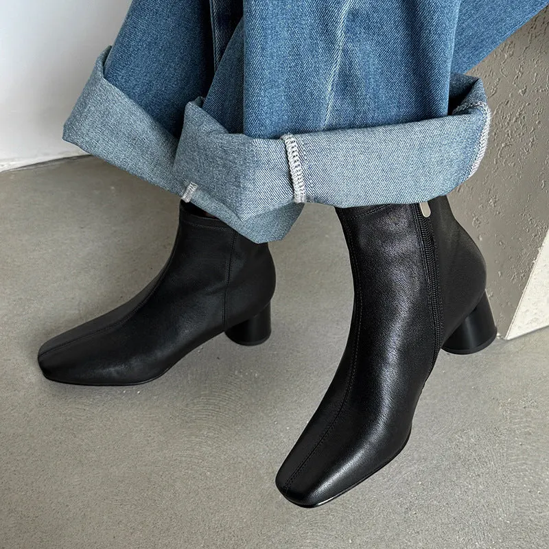 Sheepskin Slimming Boots Elegant Ankle Boots Side Zipper Boots in Black/Brown/Apricot