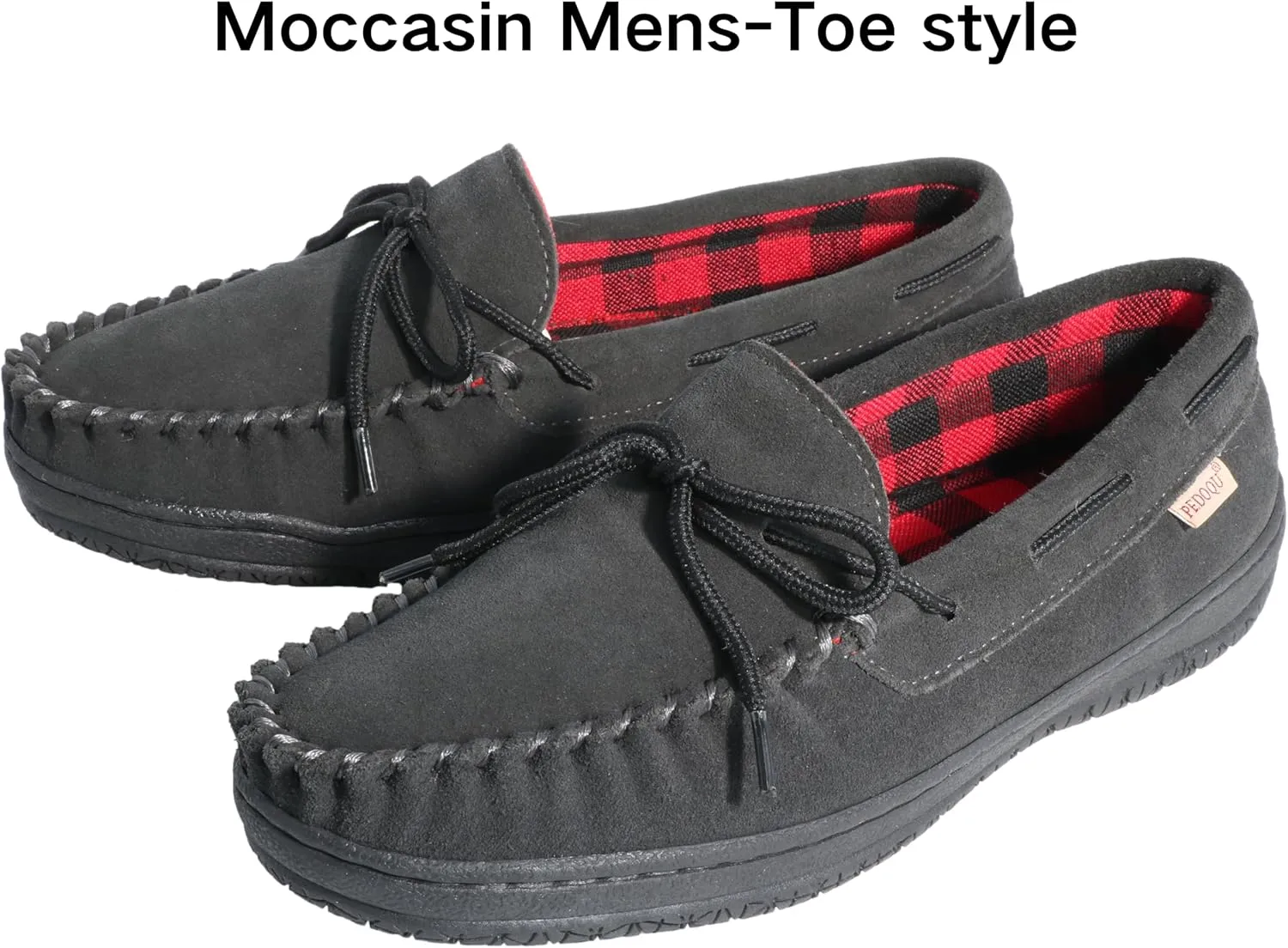 Slippers for Mens House Shoes Moccasin with Genuine suede Upper Flanel Lining Comfortable Memory Foam Rubber Soles Indoor Outdoor