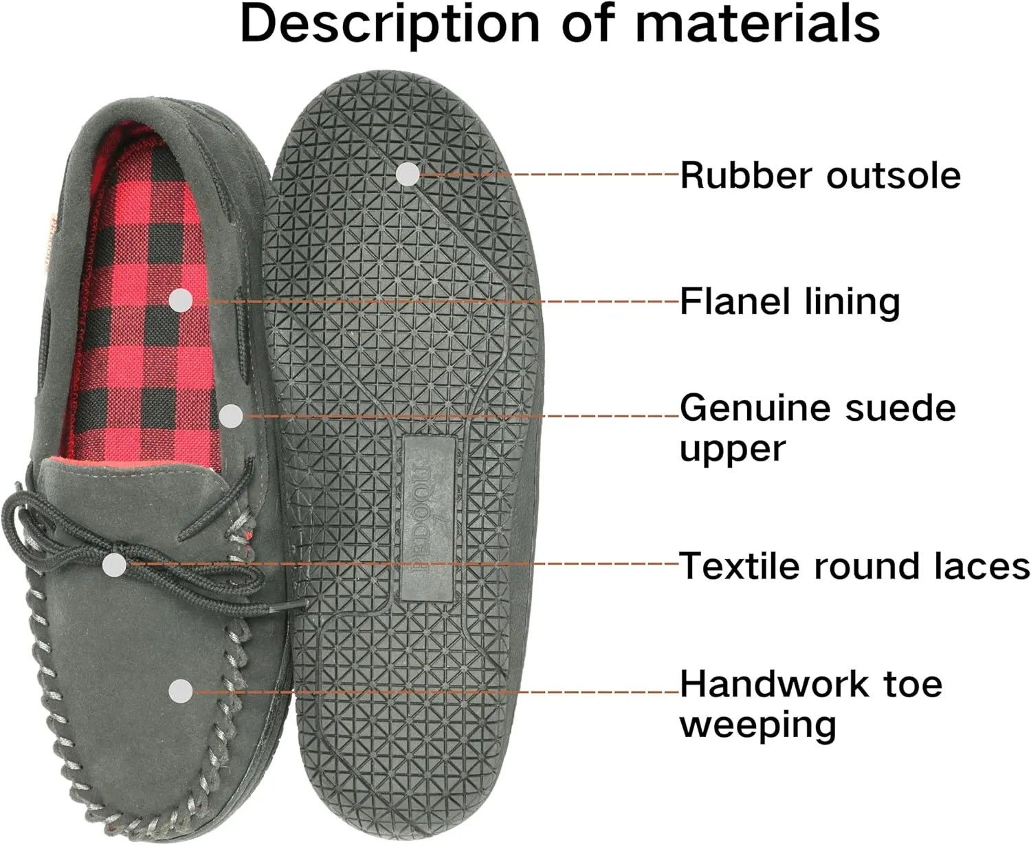 Slippers for Mens House Shoes Moccasin with Genuine suede Upper Flanel Lining Comfortable Memory Foam Rubber Soles Indoor Outdoor