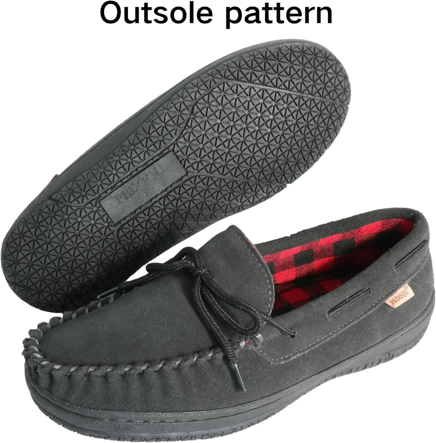 Slippers for Mens House Shoes Moccasin with Genuine suede Upper Flanel Lining Comfortable Memory Foam Rubber Soles Indoor Outdoor