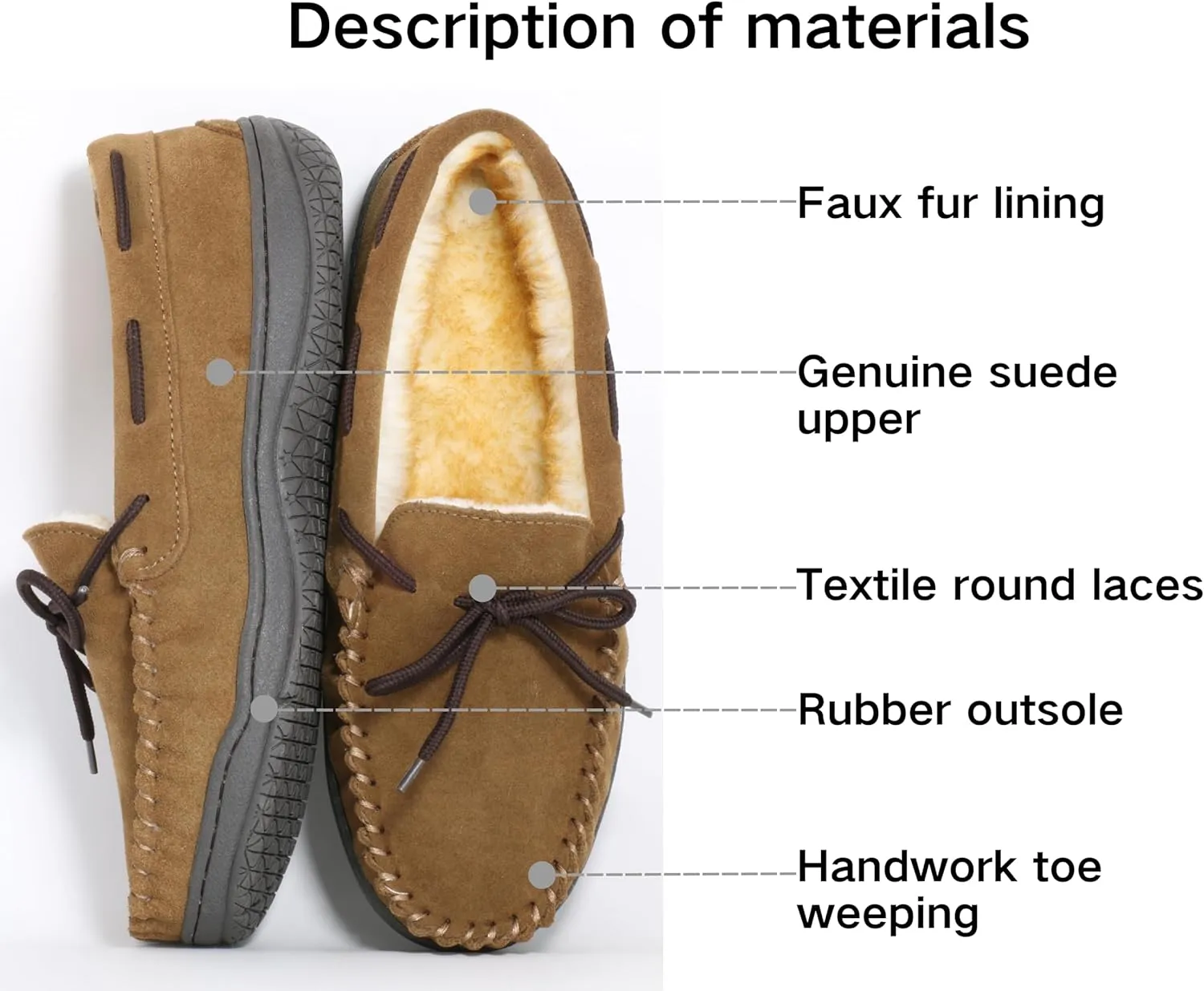 Slippers for Mens House Shoes Moccasin with Genuine suede Upper Flanel Lining Comfortable Memory Foam Rubber Soles Indoor Outdoor