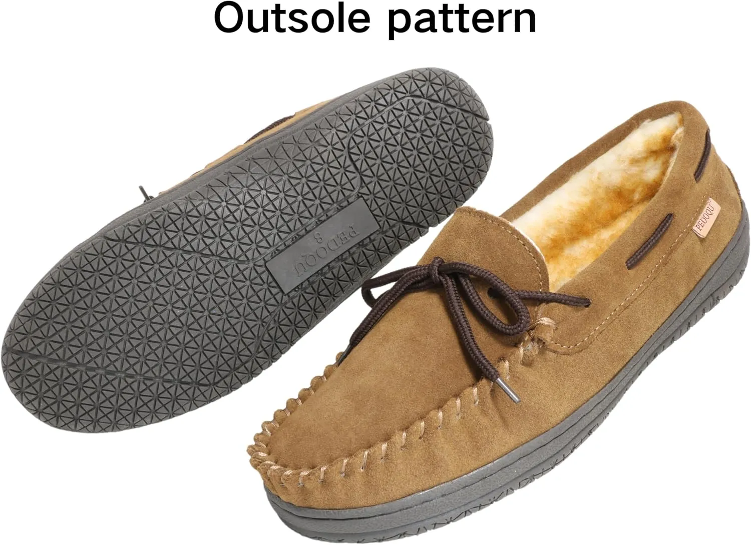 Slippers for Mens House Shoes Moccasin with Genuine suede Upper Flanel Lining Comfortable Memory Foam Rubber Soles Indoor Outdoor