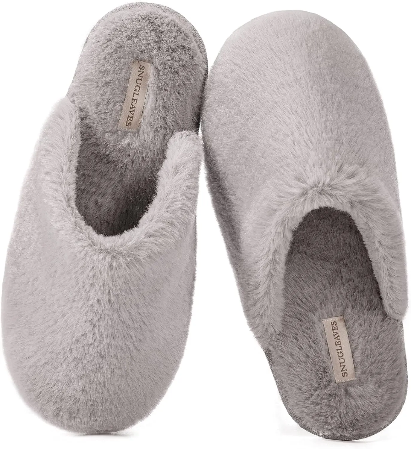 Snug Leaves Women's Fuzzy Scuff Slippers Soft Comfy Memory Foam Non-slip Indoor House Shoes
