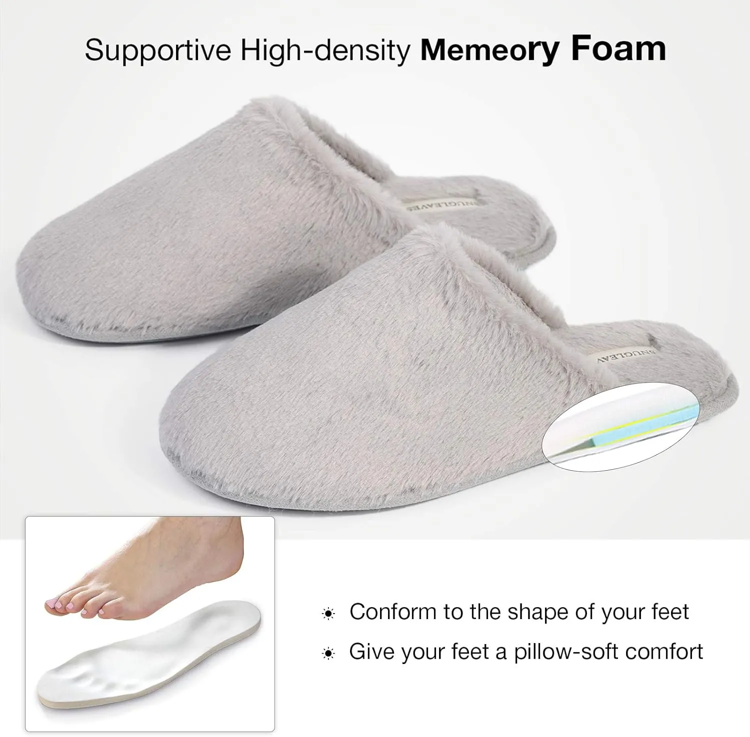 Snug Leaves Women's Fuzzy Scuff Slippers Soft Comfy Memory Foam Non-slip Indoor House Shoes
