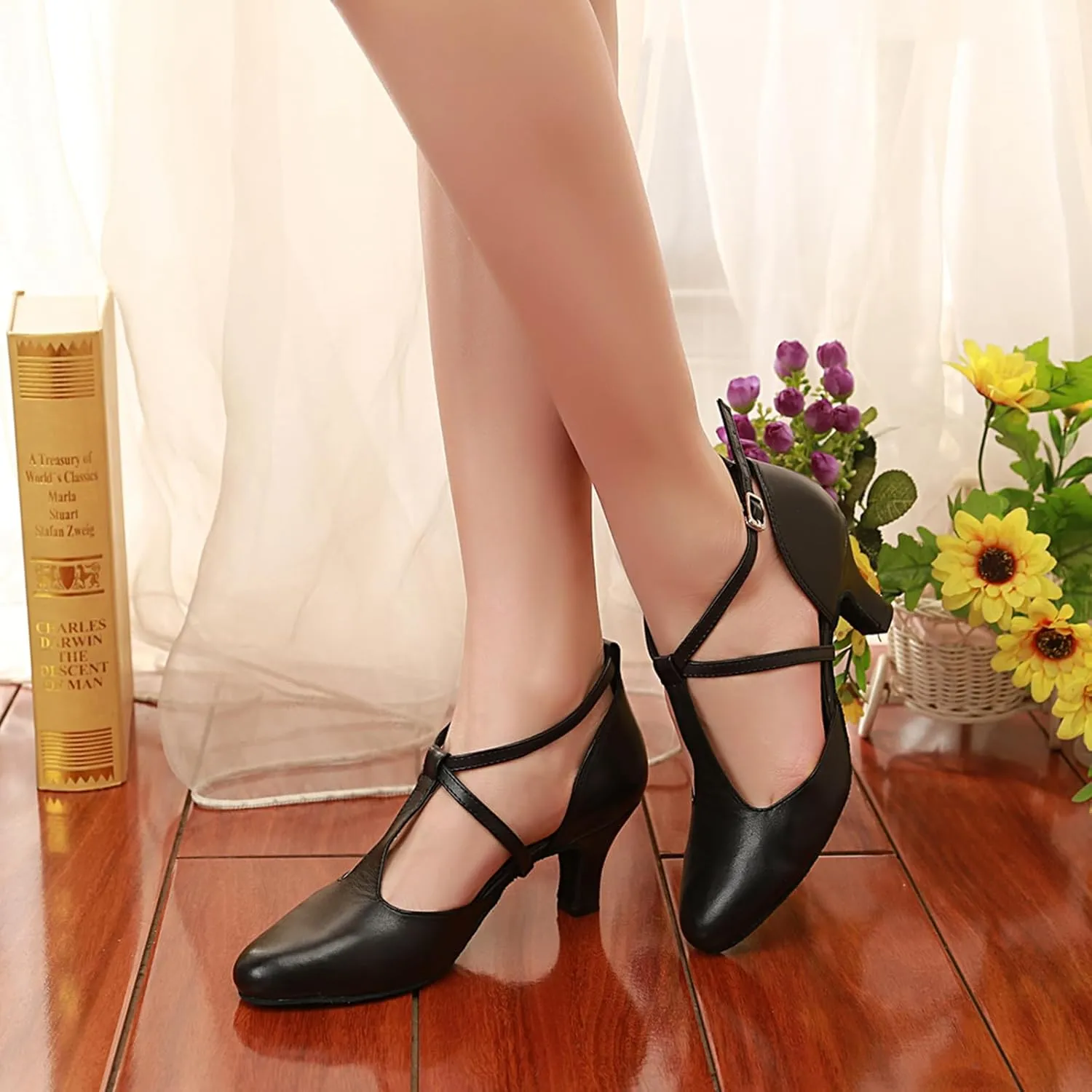 T-Strap Ballroom Dance Shoes for Women's Salsa Latin Tango Wedding Party