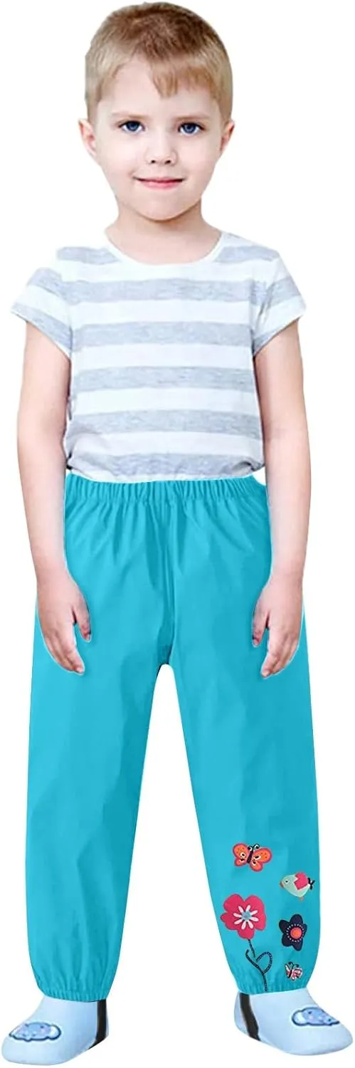 Toddler Rain Pants Baby Boys Girls Waterproof Trousers Mud Pants Lightweight Reusable Cute Butterfly Flower Rainwear
