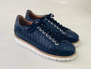 Tucci Di Lusso Mens Special Edition Navy Blue Real Python Skin Leather Handmade Luxury Sneakers