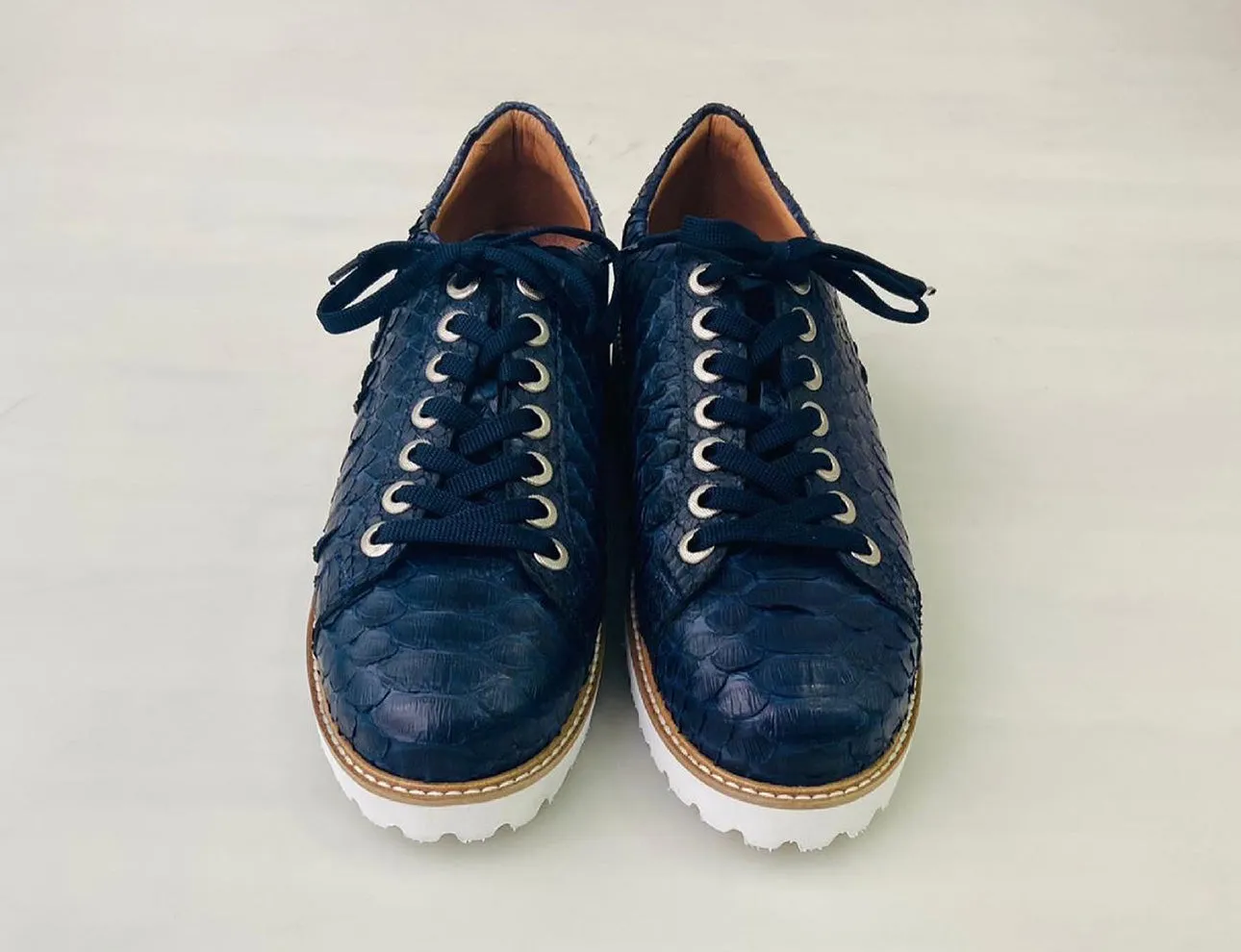 Tucci Di Lusso Mens Special Edition Navy Blue Real Python Skin Leather Handmade Luxury Sneakers