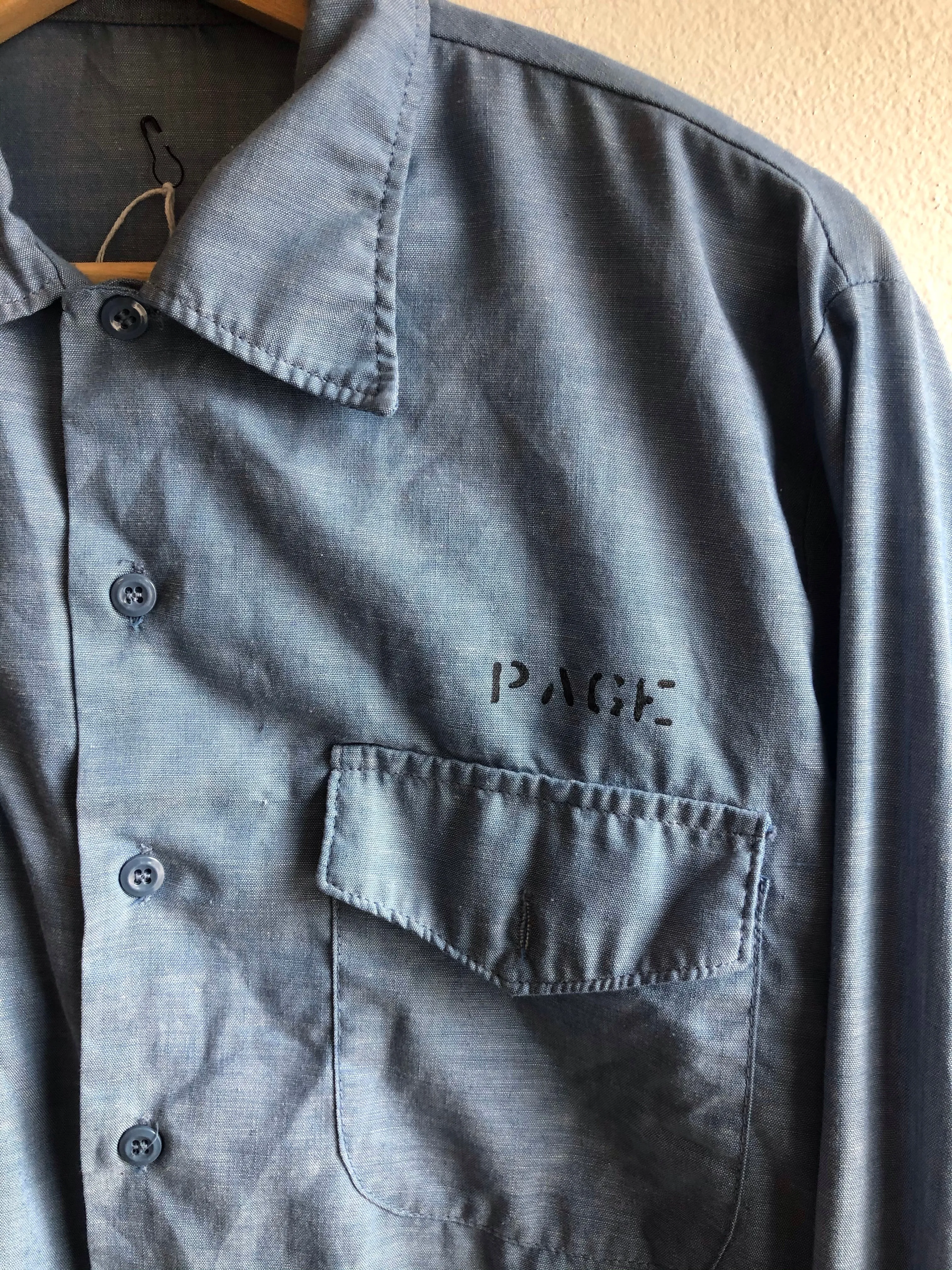 Vintage 1970s U.S. Navy Stenciled Button-Up Chambray