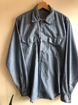 Vintage 1970s U.S. Navy Stenciled Button-Up Chambray