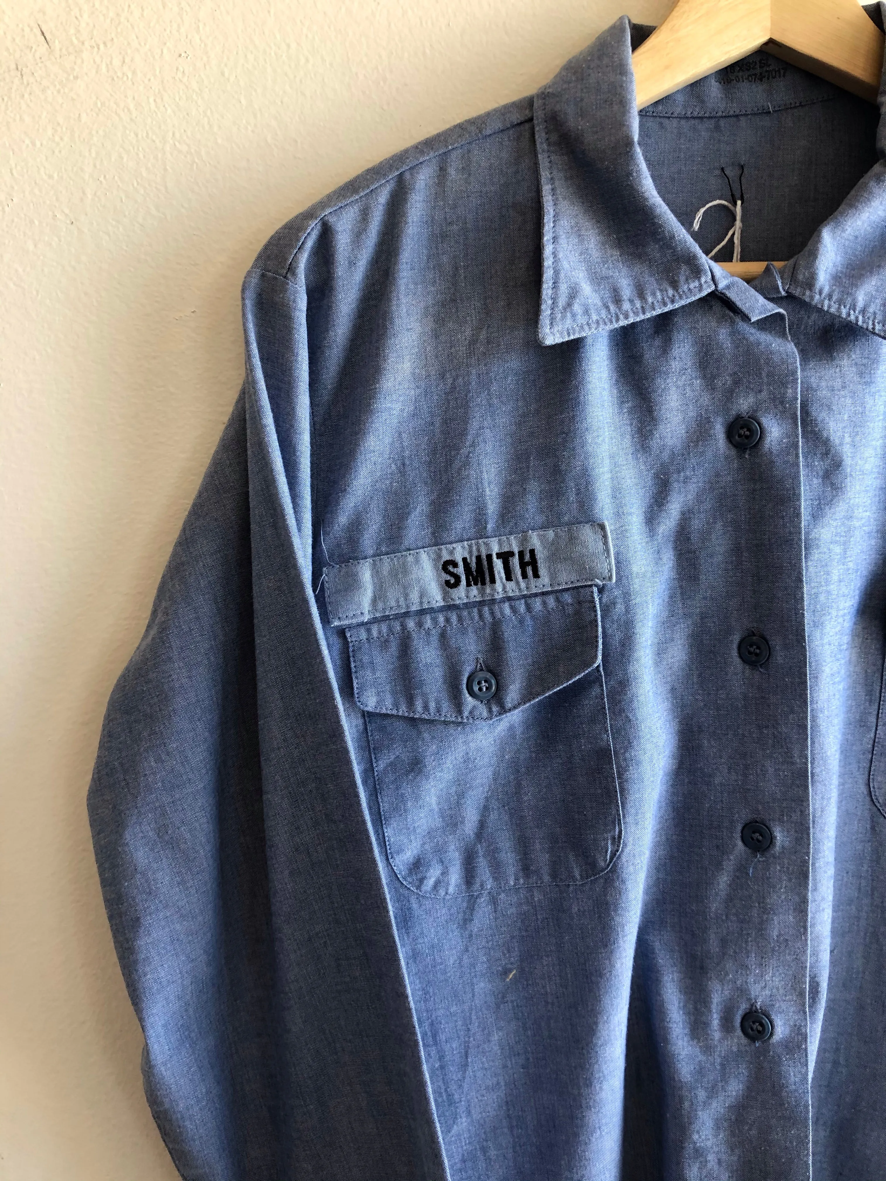 Vintage 1970s U.S.N. Named Womens Chambray Button-Up Shirt