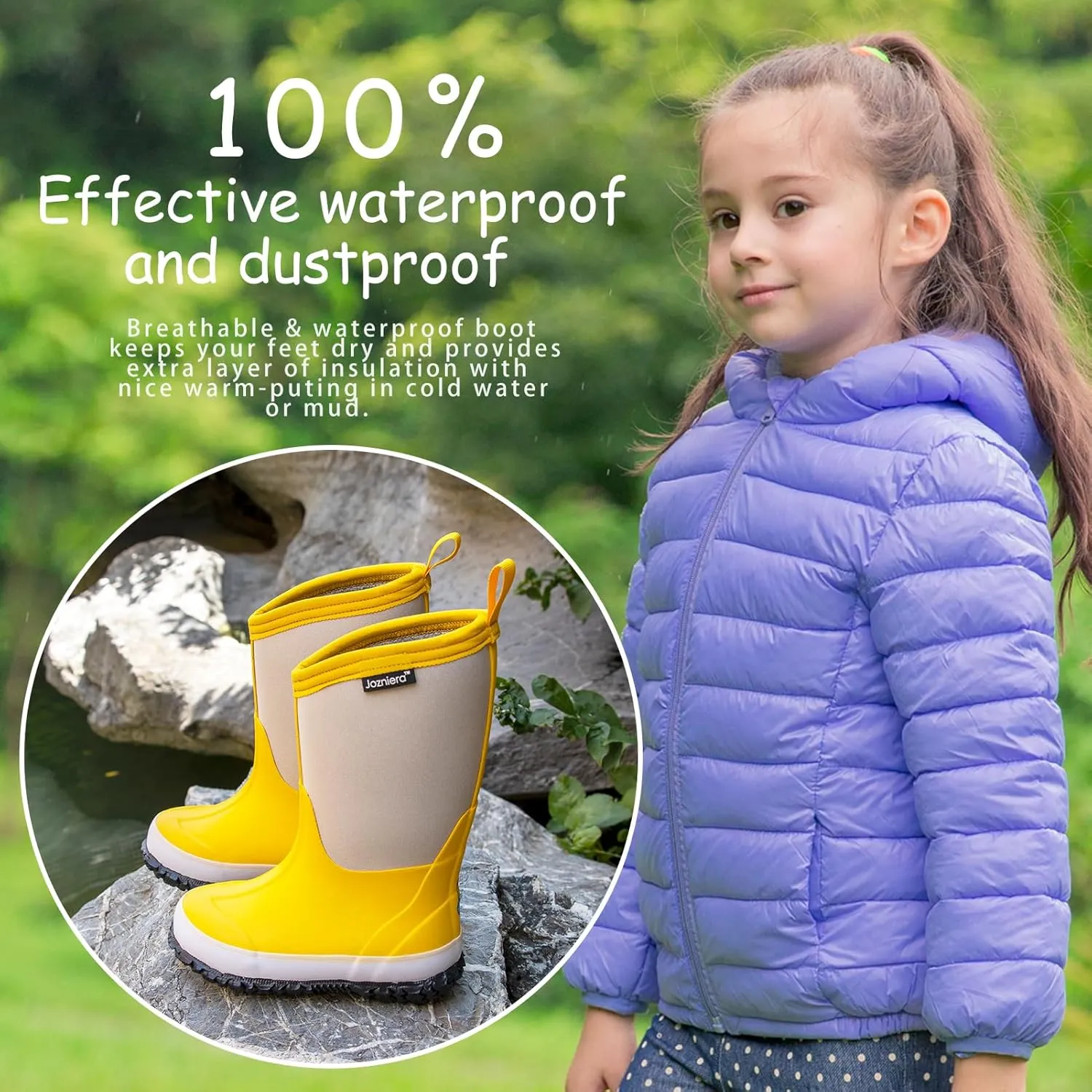 Water boots for kids, Waterproof Rubber Kids Rainboot, Insulated Rubber Neoprene Rain Boots for Toddlers Boys Girls Children