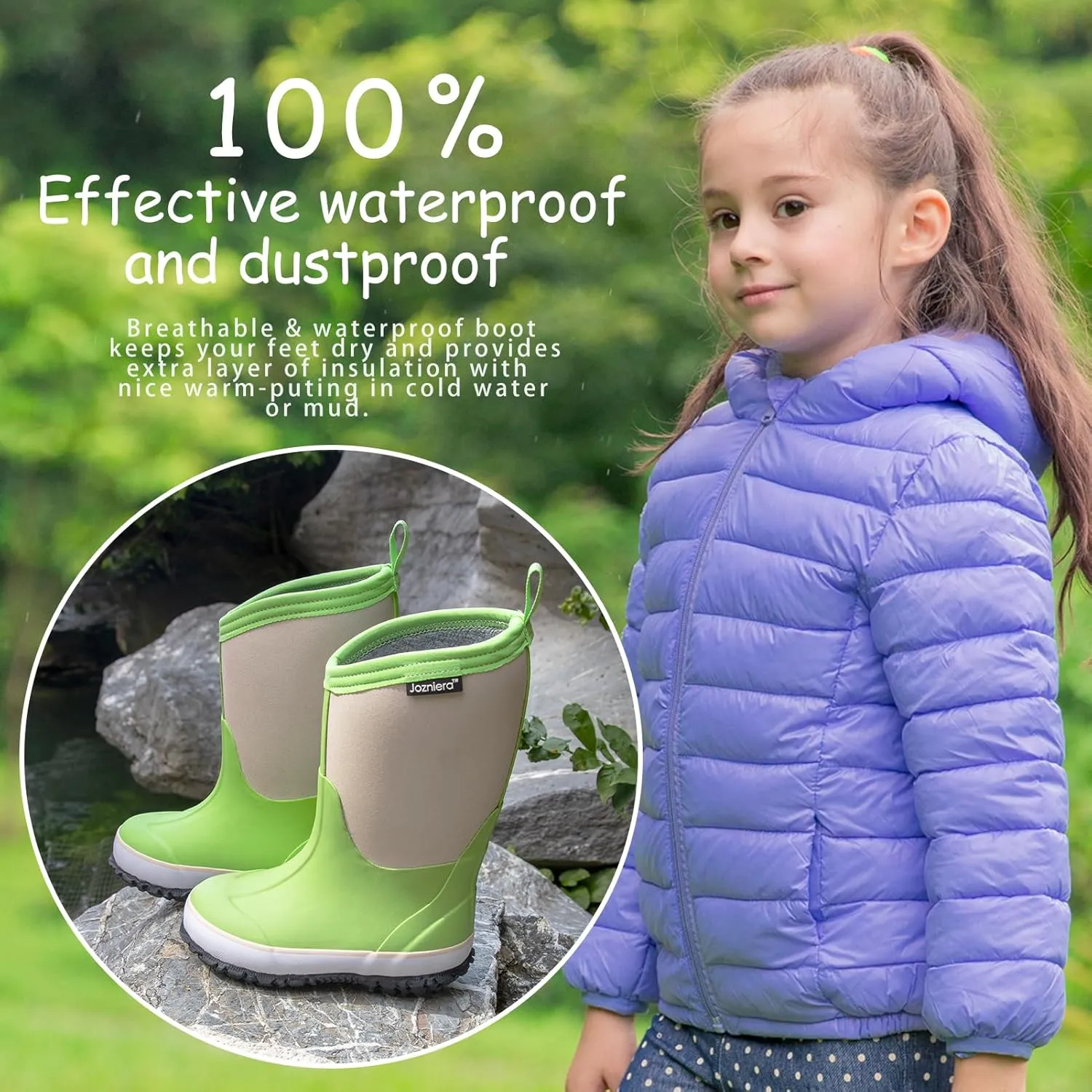 Water boots for kids, Waterproof Rubber Kids Rainboot, Insulated Rubber Neoprene Rain Boots for Toddlers Boys Girls Children