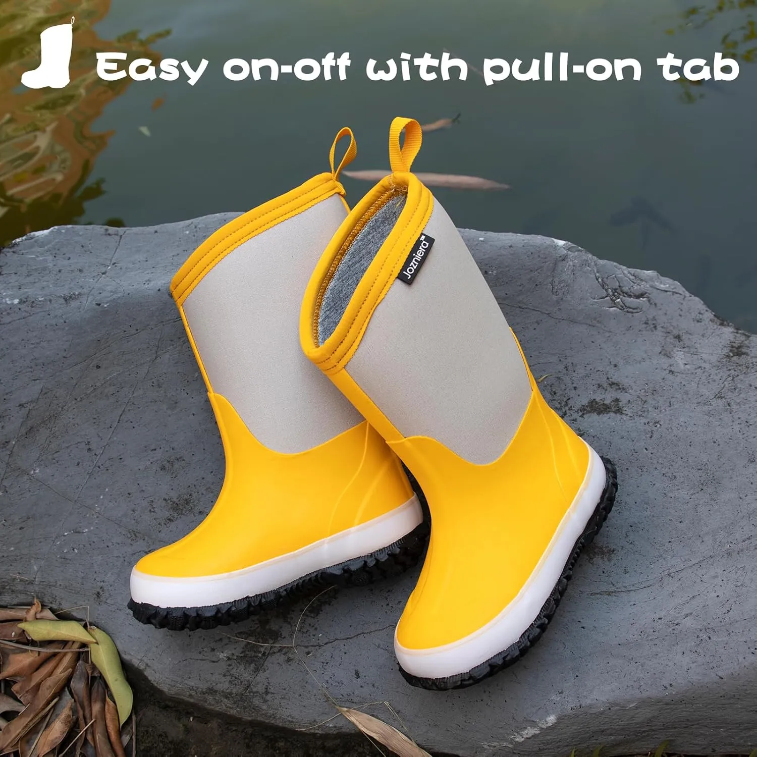 Water boots for kids, Waterproof Rubber Kids Rainboot, Insulated Rubber Neoprene Rain Boots for Toddlers Boys Girls Children