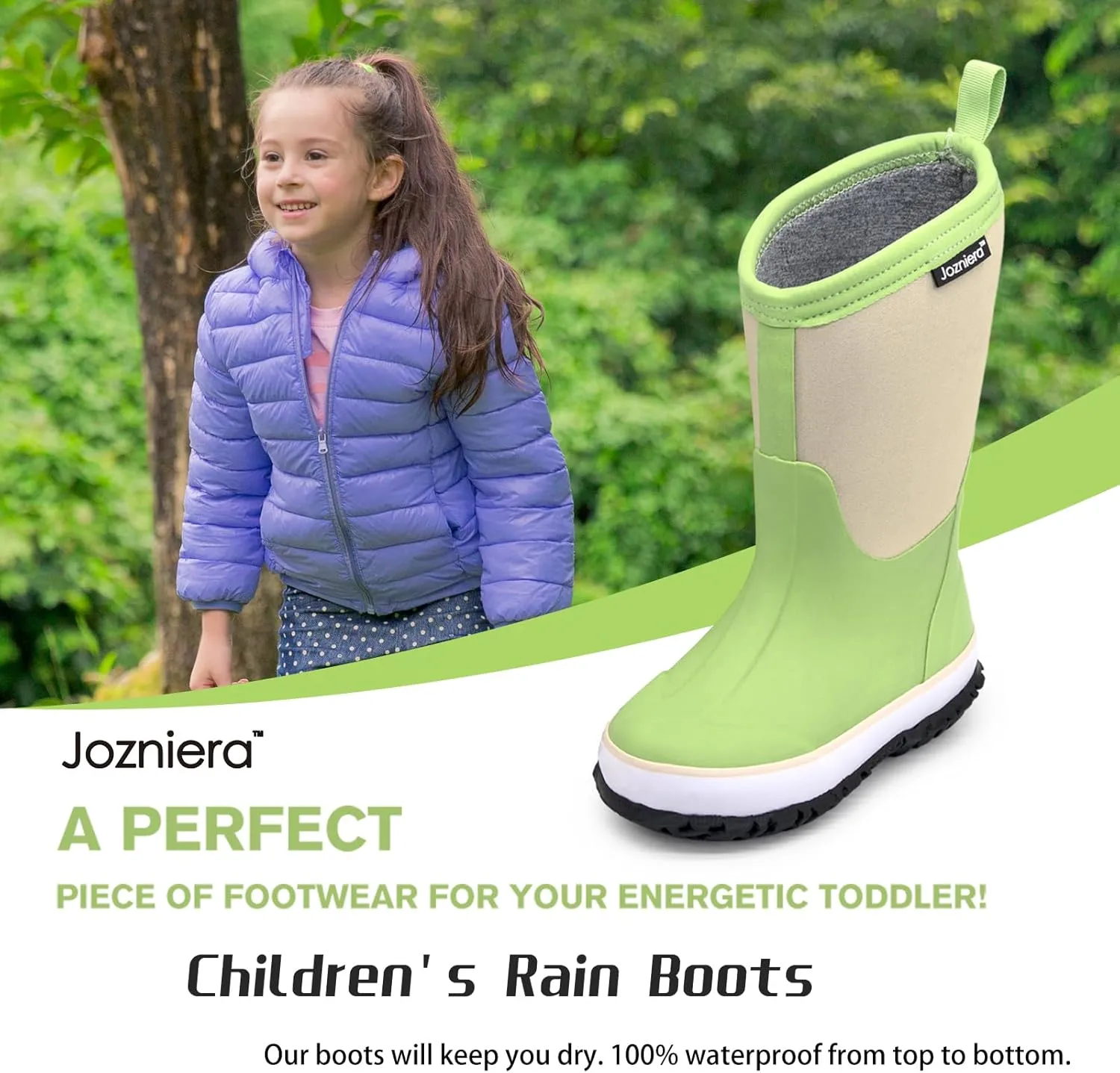 Water boots for kids, Waterproof Rubber Kids Rainboot, Insulated Rubber Neoprene Rain Boots for Toddlers Boys Girls Children