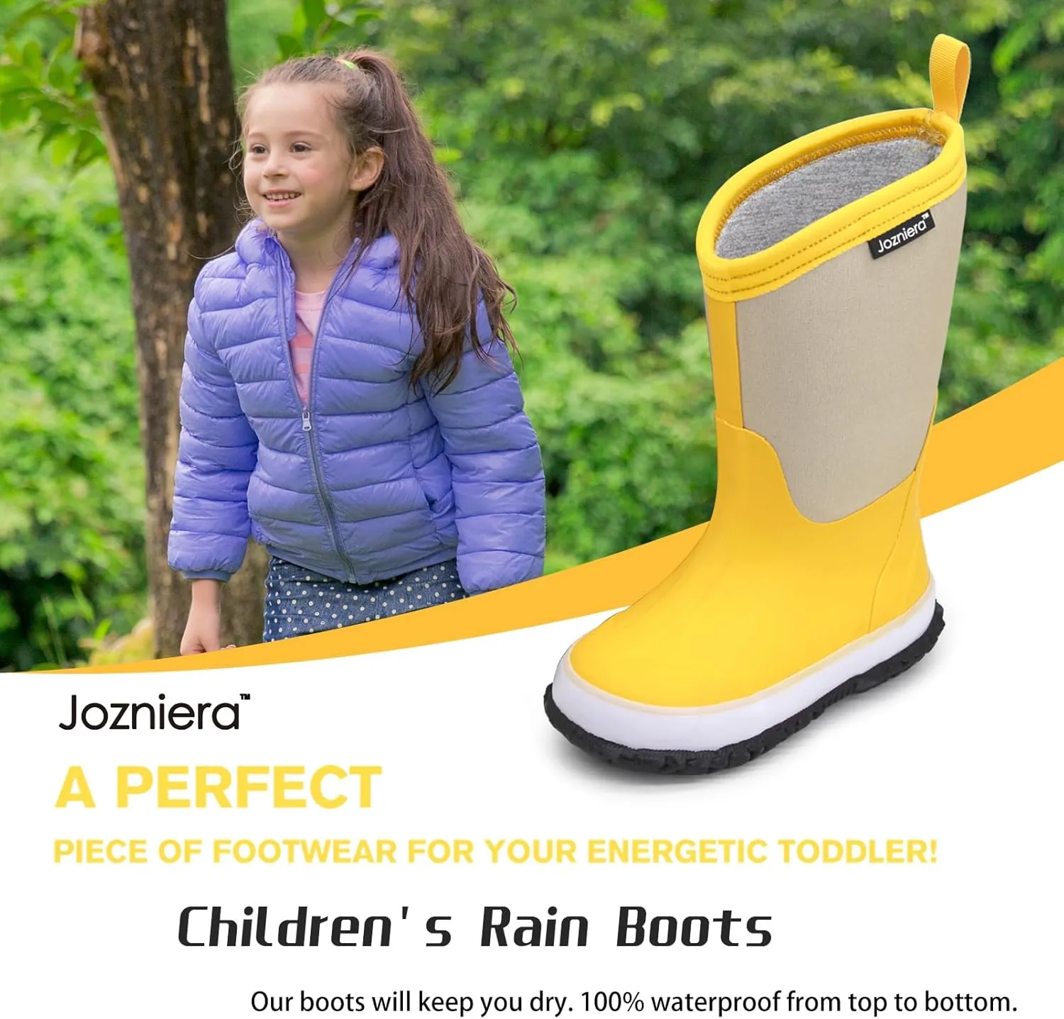 Water boots for kids, Waterproof Rubber Kids Rainboot, Insulated Rubber Neoprene Rain Boots for Toddlers Boys Girls Children