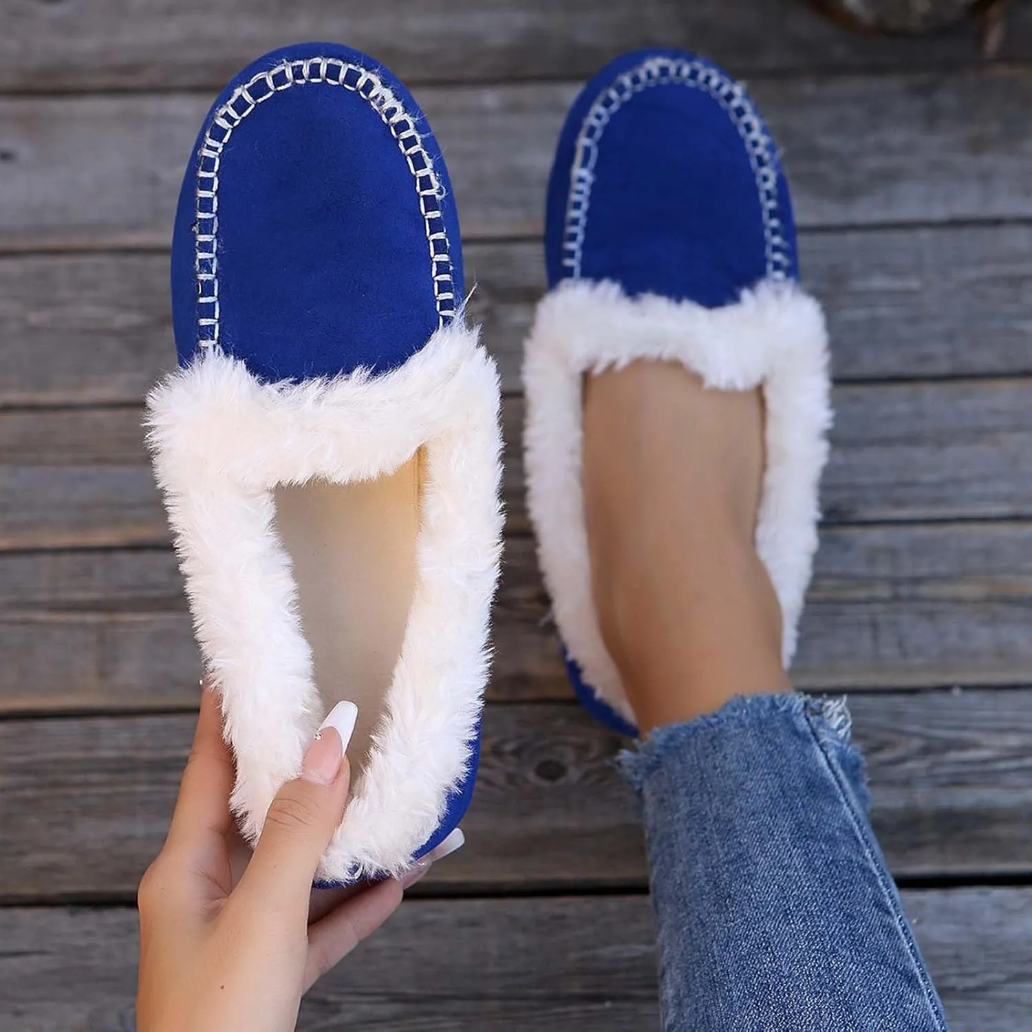 Women Fashion Low-Heel Shoes Flip Hair Warm Flat Shoe Plus Size Shoes Comfort Cute Shoes Soft Travel Flat Shoes