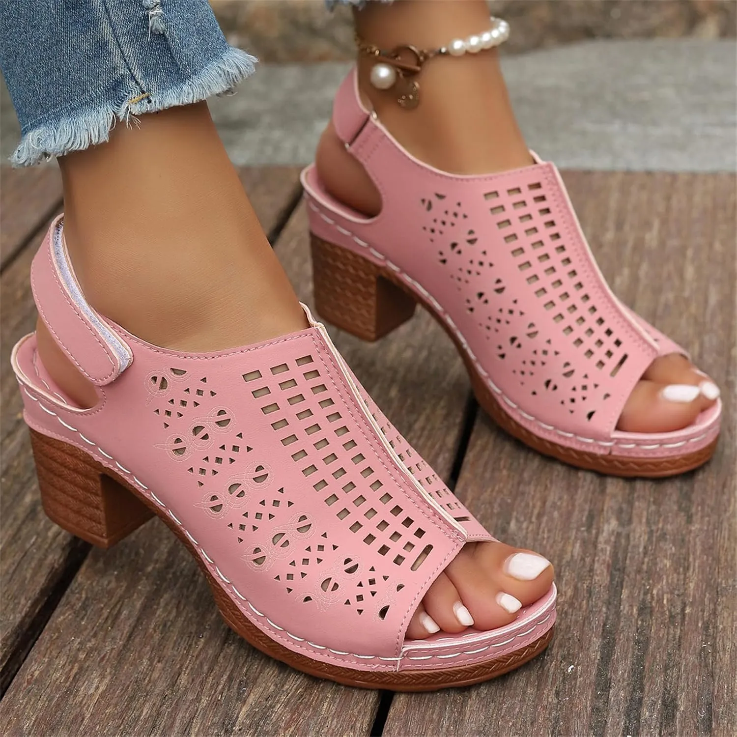 Women's Ankle Strap Heels Open Toe High Heel Chunky Sandals Boots Cutout Dress Shoes Strappy Sandals
