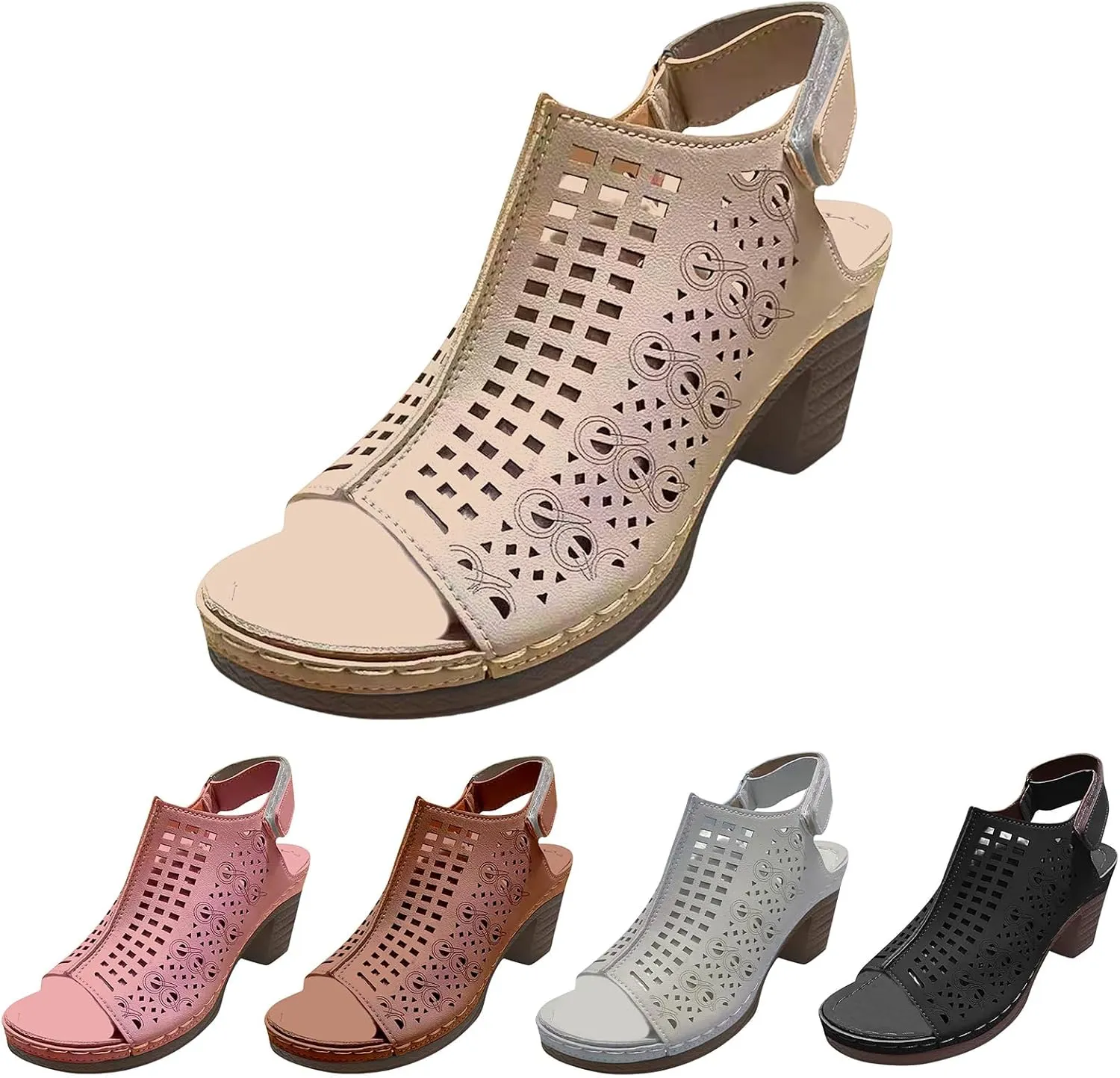 Women's Ankle Strap Heels Open Toe High Heel Chunky Sandals Boots Cutout Dress Shoes Strappy Sandals
