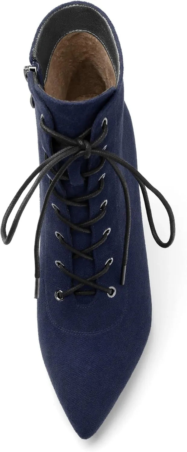 Womens Boots, Lace Up Pointed Toe Ankle High Boots, High Heel Side Zippers Ankle Bootie, Fashion Ankle Boot for Party Working Daily