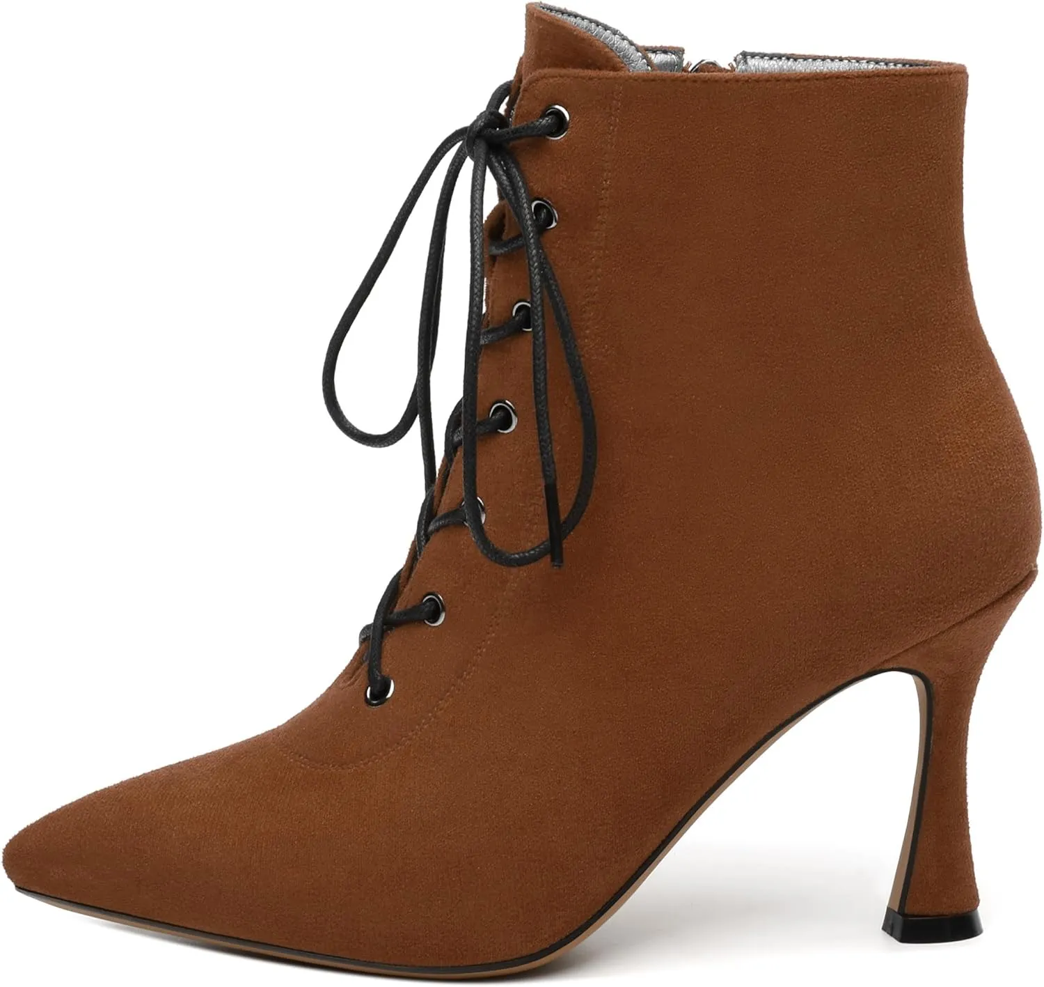 Womens Boots, Lace Up Pointed Toe Ankle High Boots, High Heel Side Zippers Ankle Bootie, Fashion Ankle Boot for Party Working Daily