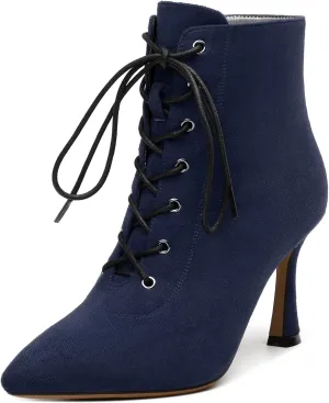 Womens Boots, Lace Up Pointed Toe Ankle High Boots, High Heel Side Zippers Ankle Bootie, Fashion Ankle Boot for Party Working Daily