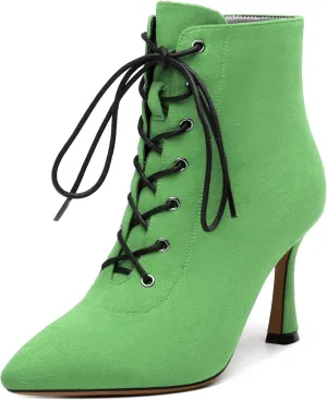 Womens Boots, Lace Up Pointed Toe Ankle High Boots, High Heel Side Zippers Ankle Bootie, Fashion Ankle Boot for Party Working Daily
