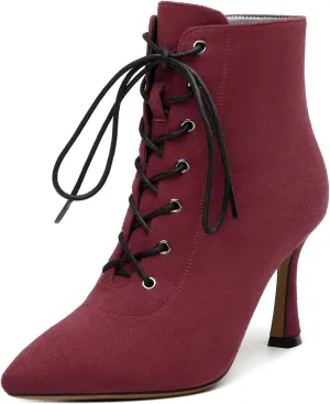 Womens Boots, Lace Up Pointed Toe Ankle High Boots, High Heel Side Zippers Ankle Bootie, Fashion Ankle Boot for Party Working Daily