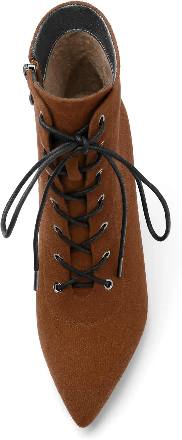Womens Boots, Lace Up Pointed Toe Ankle High Boots, High Heel Side Zippers Ankle Bootie, Fashion Ankle Boot for Party Working Daily