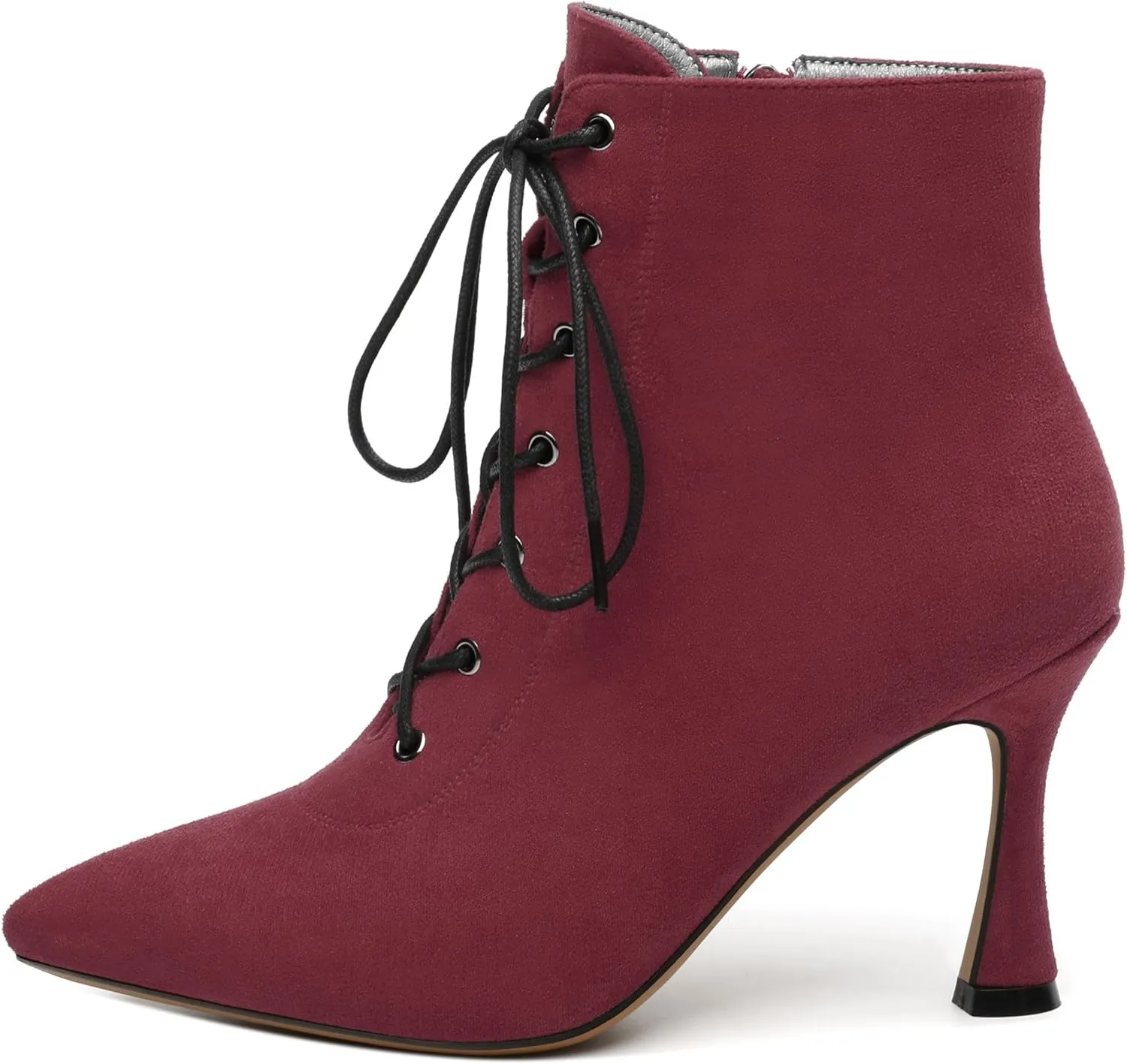 Womens Boots, Lace Up Pointed Toe Ankle High Boots, High Heel Side Zippers Ankle Bootie, Fashion Ankle Boot for Party Working Daily