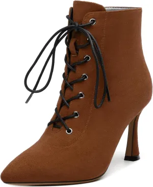 Womens Boots, Lace Up Pointed Toe Ankle High Boots, High Heel Side Zippers Ankle Bootie, Fashion Ankle Boot for Party Working Daily