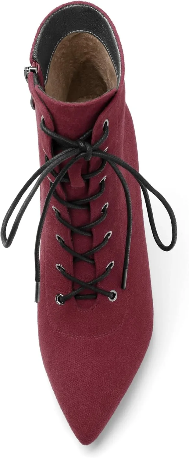 Womens Boots, Lace Up Pointed Toe Ankle High Boots, High Heel Side Zippers Ankle Bootie, Fashion Ankle Boot for Party Working Daily