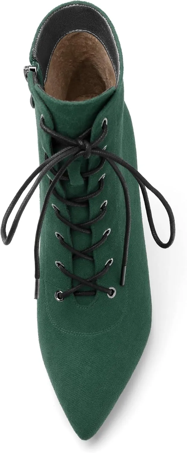 Womens Boots, Lace Up Pointed Toe Ankle High Boots, High Heel Side Zippers Ankle Bootie, Fashion Ankle Boot for Party Working Daily