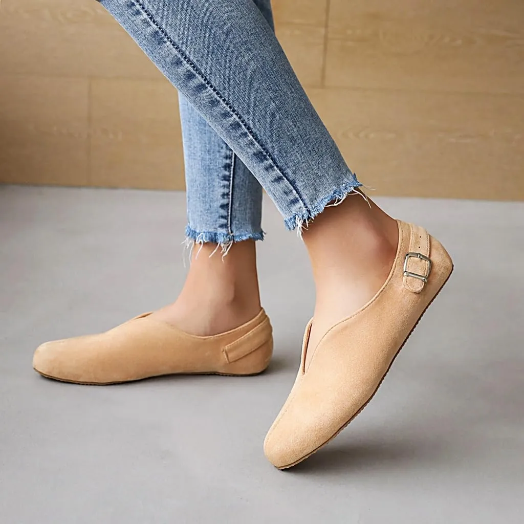 Women's Casual Slip On Loafers Flats Vintage Round Toe Comfort Vegan Suede Girls Dress Oxford Shoes