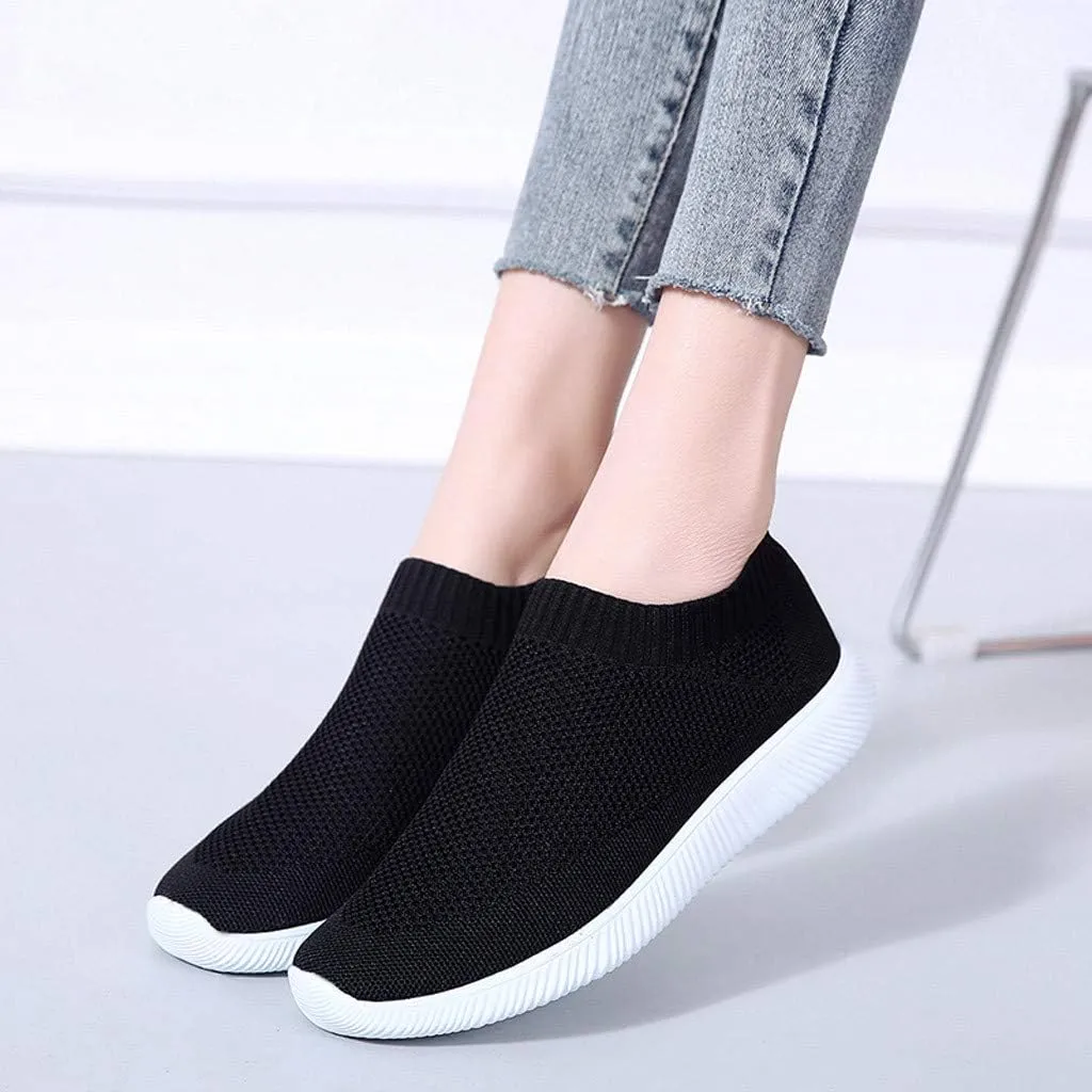 Women's Fashion Sneaker Mesh Slip On Black Non Slip Shoes for Women Comfortable Women's Walking Shoes with Arch Support Flat Loafers Safety Toe Sneakers Men