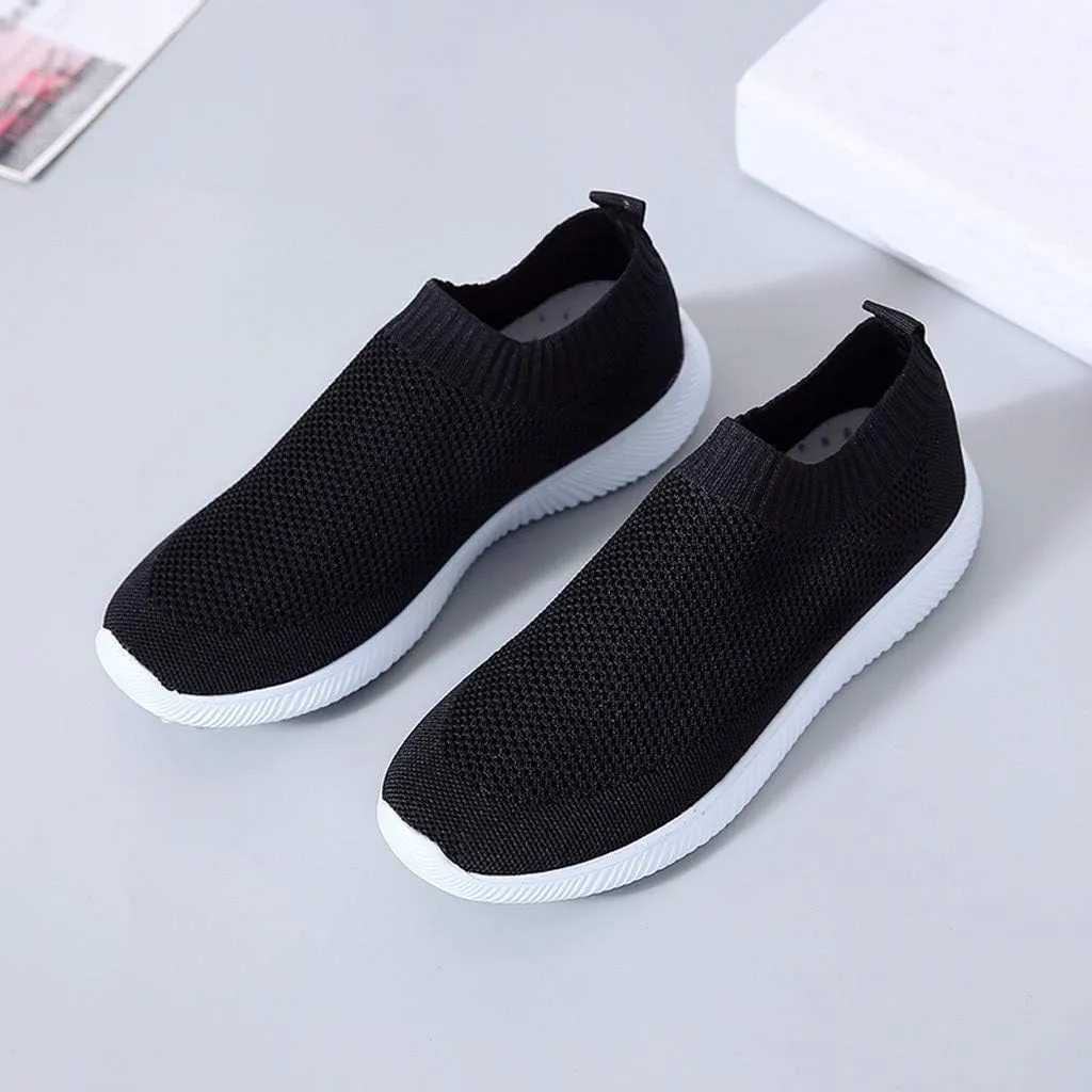 Women's Fashion Sneaker Mesh Slip On Black Non Slip Shoes for Women Comfortable Women's Walking Shoes with Arch Support Flat Loafers Safety Toe Sneakers Men