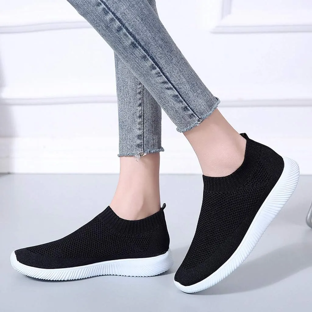 Women's Fashion Sneaker Mesh Slip On Black Non Slip Shoes for Women Comfortable Women's Walking Shoes with Arch Support Flat Loafers Safety Toe Sneakers Men