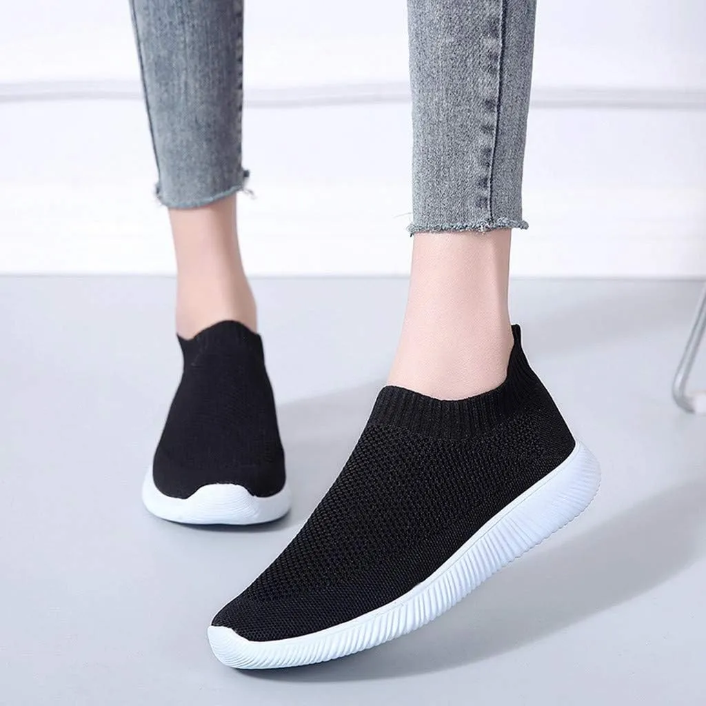 Women's Fashion Sneaker Mesh Slip On Black Non Slip Shoes for Women Comfortable Women's Walking Shoes with Arch Support Flat Loafers Safety Toe Sneakers Men