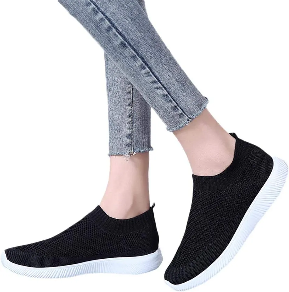 Women's Fashion Sneaker Mesh Slip On Black Non Slip Shoes for Women Comfortable Women's Walking Shoes with Arch Support Flat Loafers Safety Toe Sneakers Men