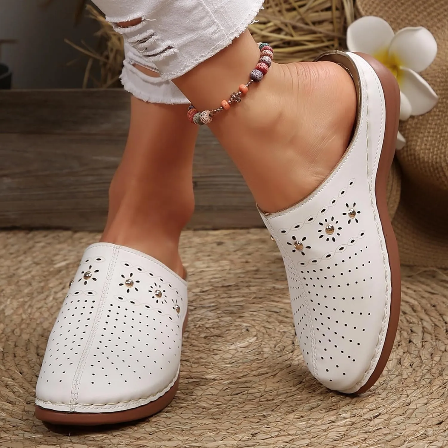 Women's Mules & Clogs Summer Closed Toe Slip on Sandals, Hollow Out Breathable Platform Orthopedic Slippers Comfortable Walking Wedge Clogs All Day Comfort