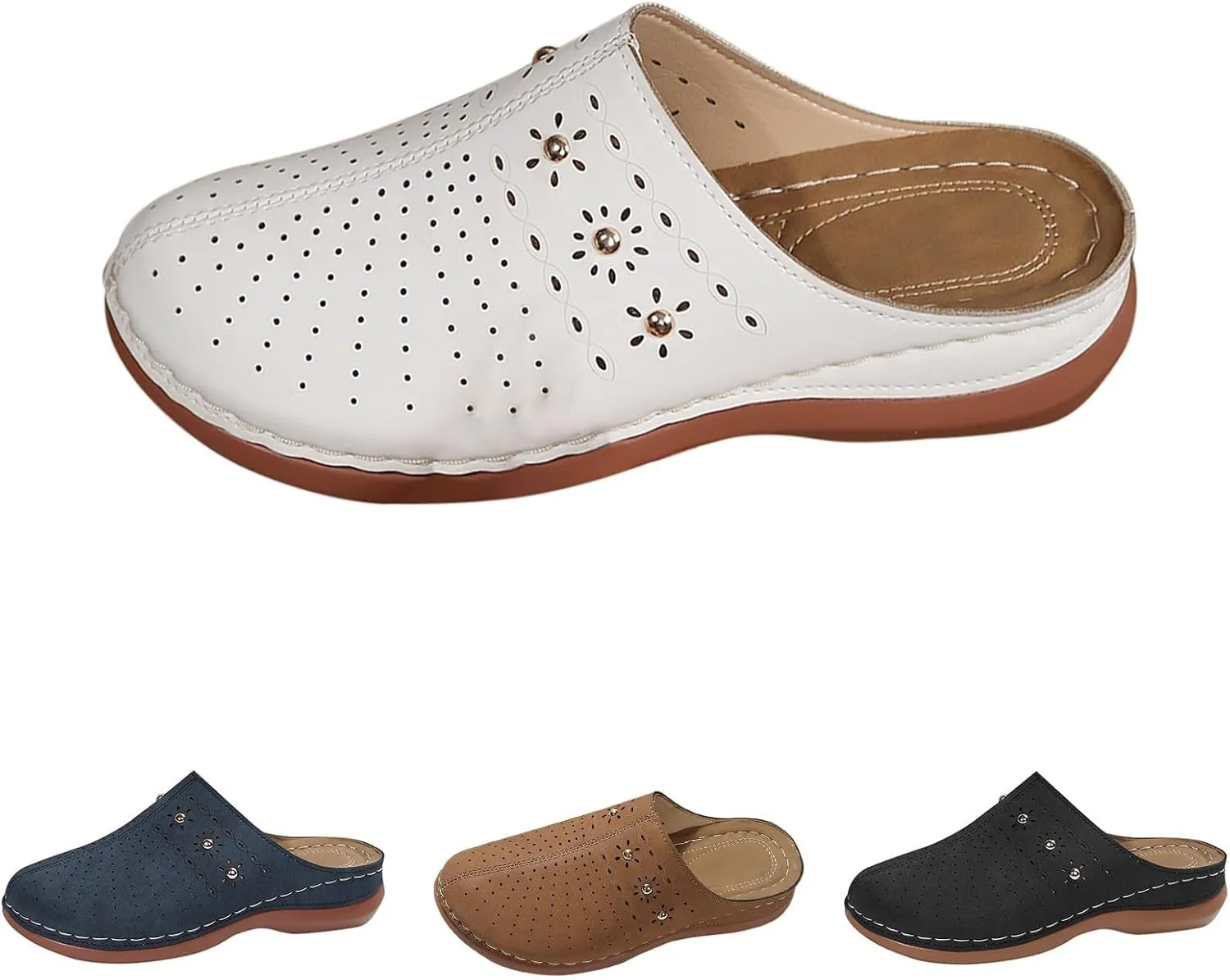 Women's Mules & Clogs Summer Closed Toe Slip on Sandals, Hollow Out Breathable Platform Orthopedic Slippers Comfortable Walking Wedge Clogs All Day Comfort
