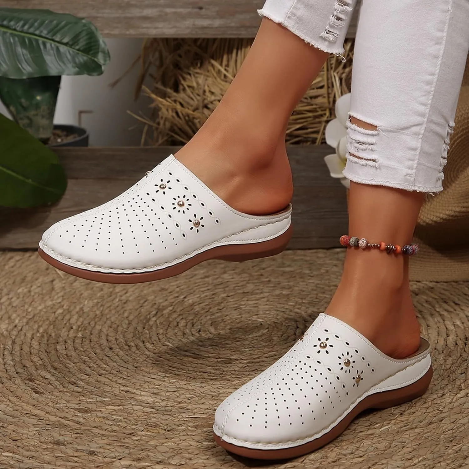 Women's Mules & Clogs Summer Closed Toe Slip on Sandals, Hollow Out Breathable Platform Orthopedic Slippers Comfortable Walking Wedge Clogs All Day Comfort