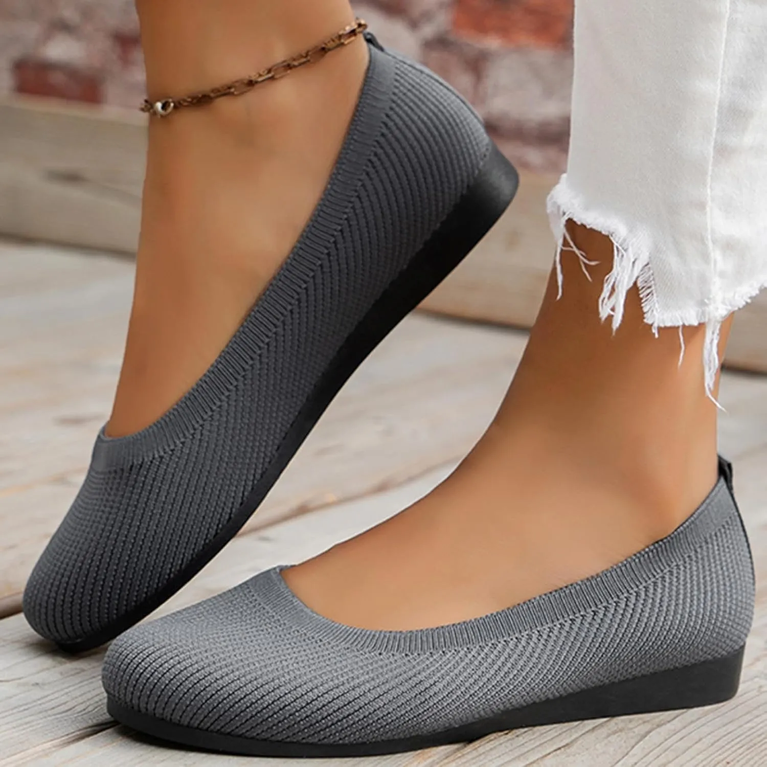 Women's Pointed-Toe Ballet Classic Lightweight Slip On Breathable Comfortable Casual Ladies Everyday Shoes