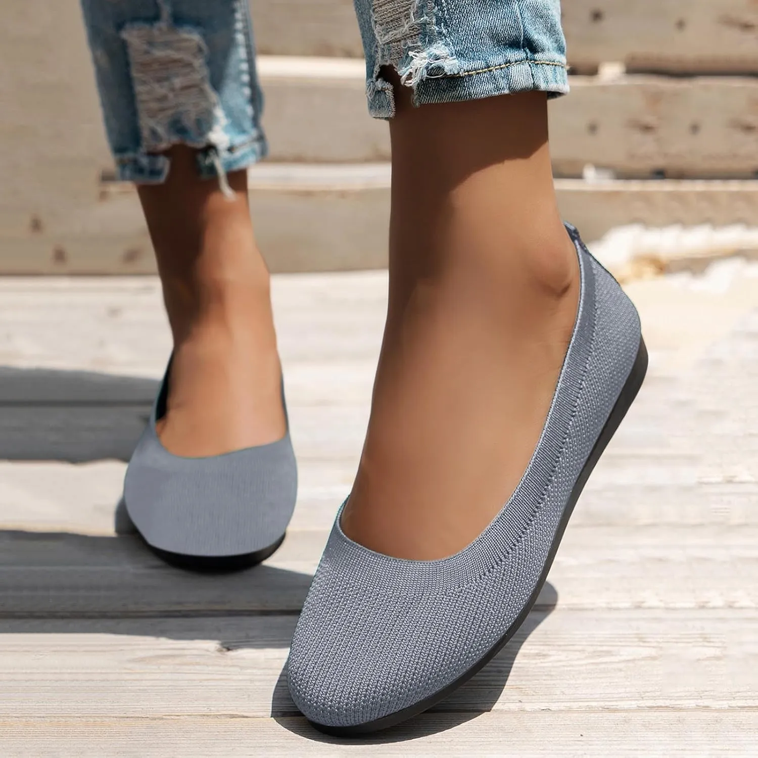 Women's Pointed-Toe Ballet Classic Lightweight Slip On Breathable Comfortable Casual Ladies Everyday Shoes