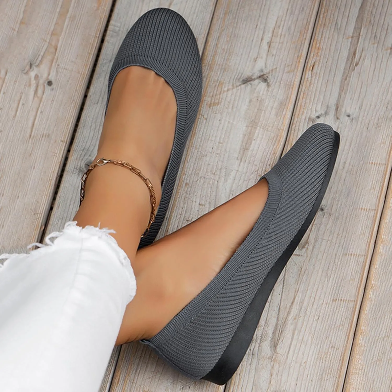 Women's Pointed-Toe Ballet Classic Lightweight Slip On Breathable Comfortable Casual Ladies Everyday Shoes